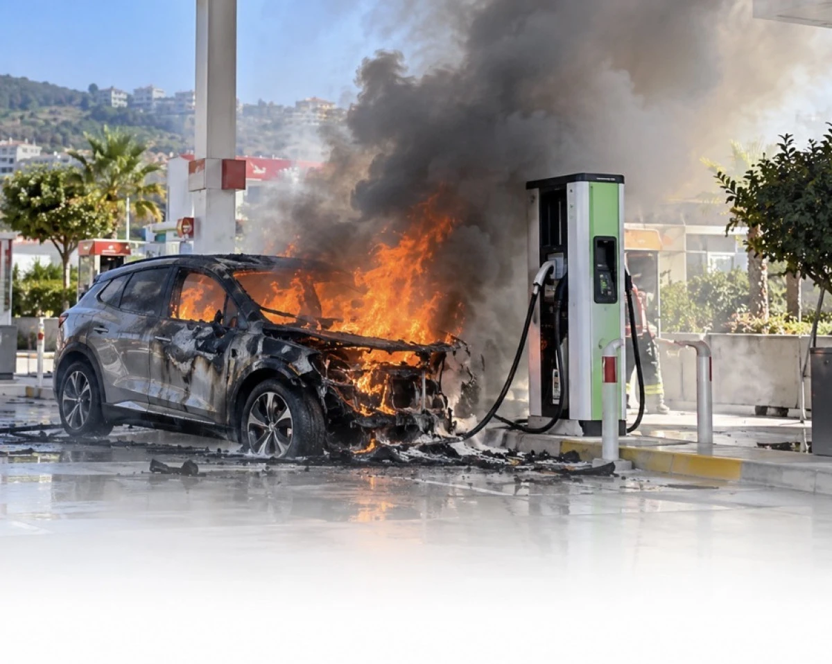 Alanya&rsquo;da Şarj Edilen Elektrikli Otomobil Alev Aldı